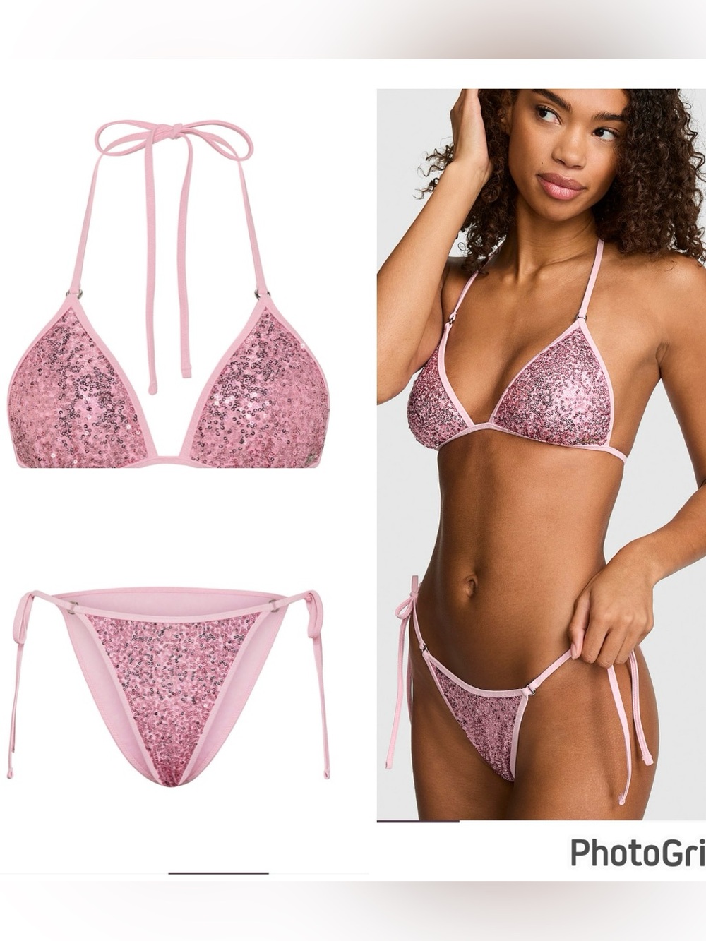 VS PINK SEQUIN BIKINI SET XXL NWT